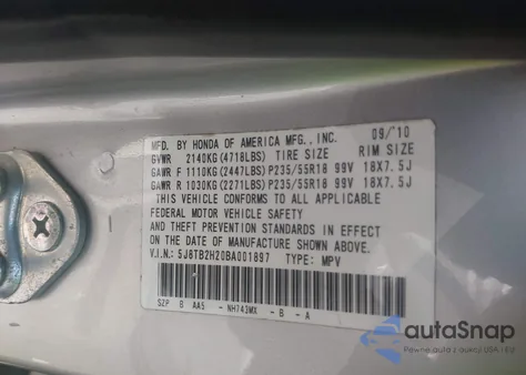 2011 Acura Rdx z USA, uszkodzony, nr VIN 5J8TB2H20BA001897